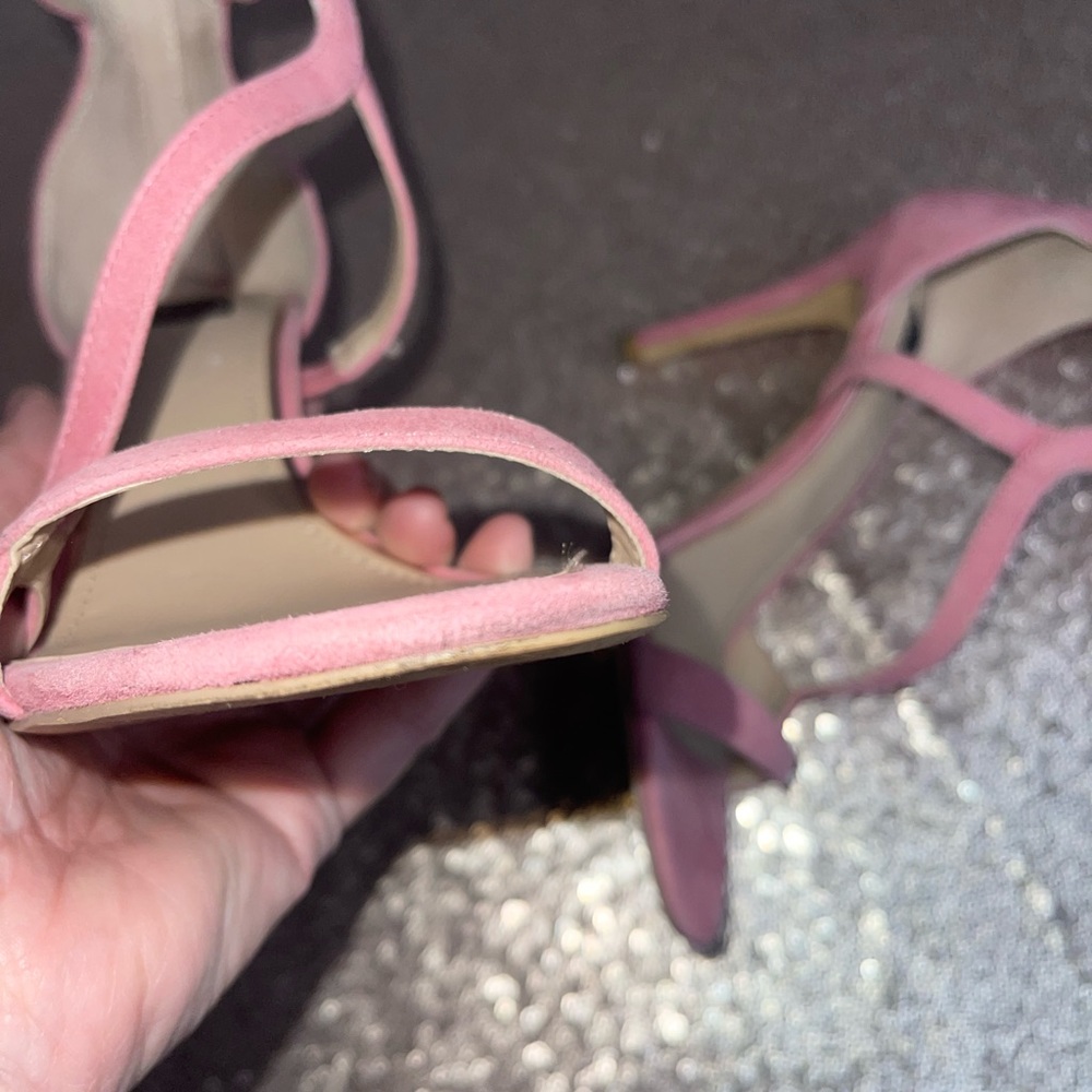 WHITE HOUSE BLACK MARKET Pink Suede Strappy Heels - Picture 8 of 12